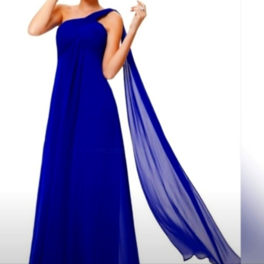 Bridesmaid one shoulder dress long blue size medium